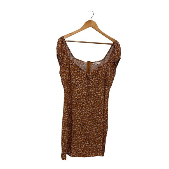 Aeropostale Brown Floral Short Sleeves & Back Zipper Closure Women's Mini Dress - Picture 2 of 8